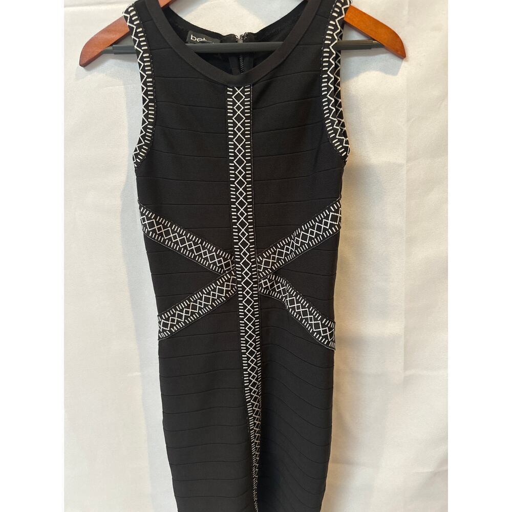 Bebe M Slim Fit Stretchy Black Dress with black and white design tank dress